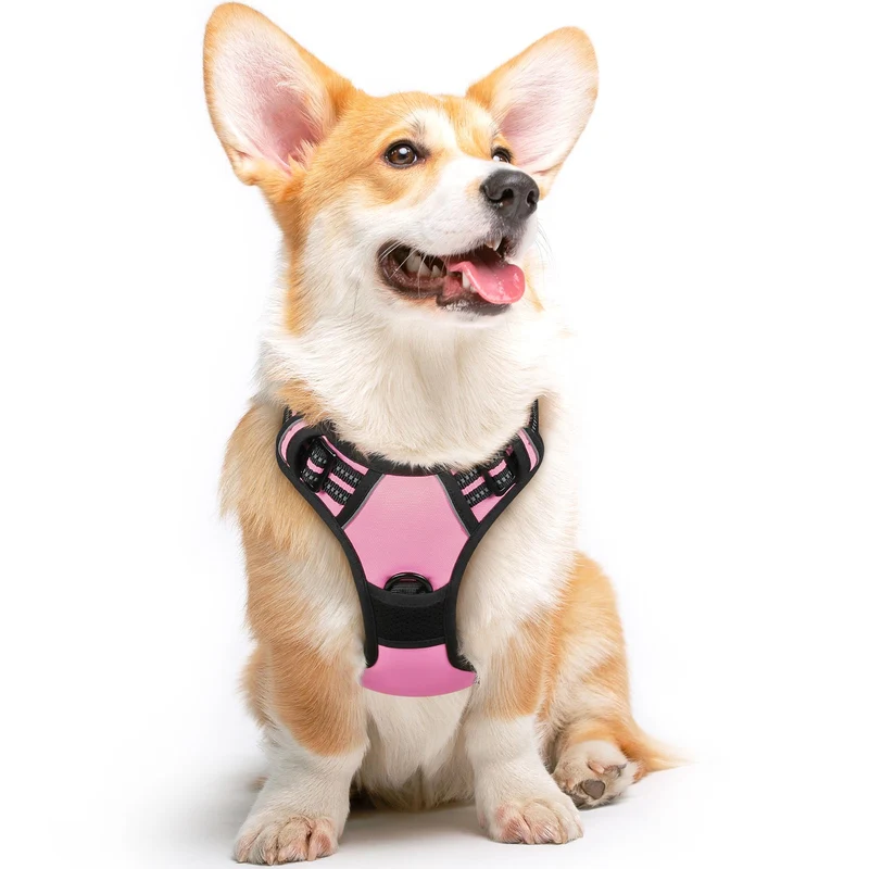 Harnais Eagloo pour Chien Moyen – Anti-Tirage, Poignée de Contrôle, Bandes Réfléchissantes, Rose, Taille M