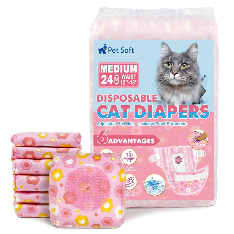 Pet Soft Couches Jetables pour Chats - Taille Moyenne, Fleurs, 24 pcs