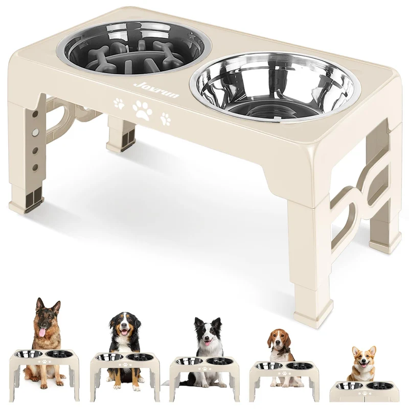 Jovrun Gamelles Elevees pour Chiens Moyens et Grands – 5 Hauteurs, Inox, Anti-Glisse