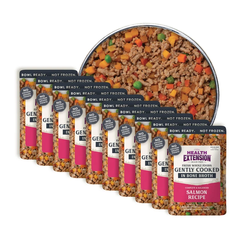 Health Extension Gently Cooked Saumon pour Chien – Sans Céréales, Qualité Humaine & Shelf-Stable, Sachets de 85 g x10