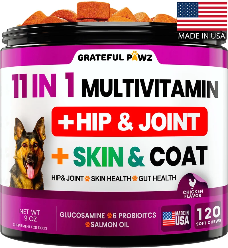 Grateful Pawz – Multivitamines pour Chien avec glucosamine | Soutien articulation, peau et immunité