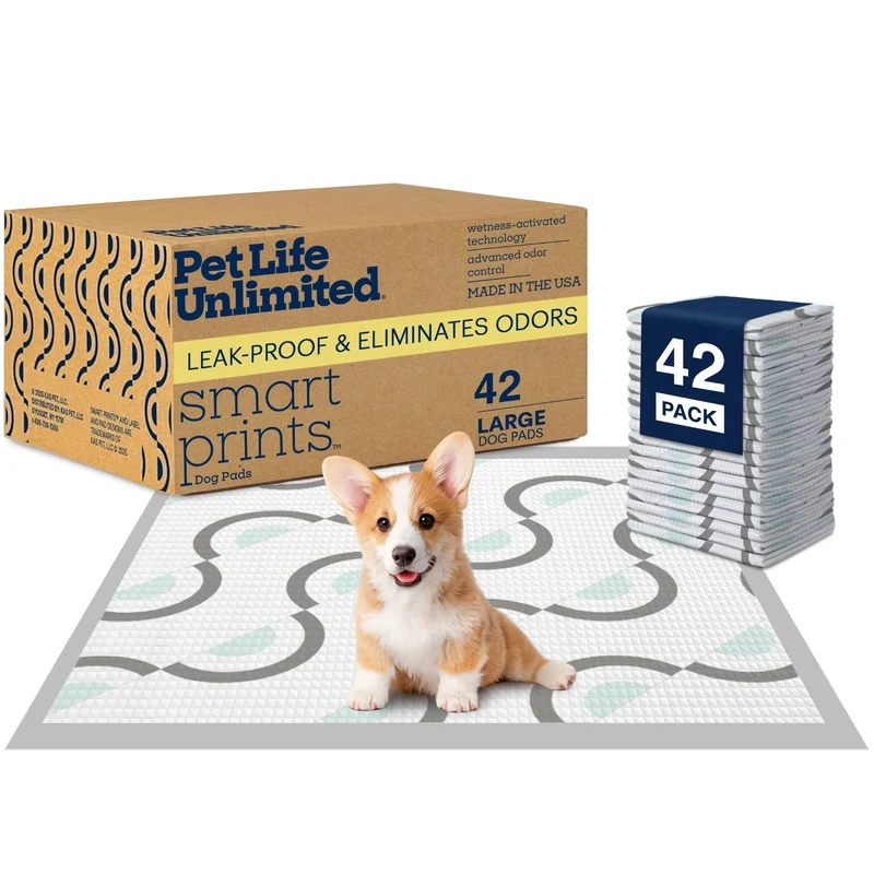 Pet Life Unlimited – Grands tapis d'entraînement pour chiots 22 × 22 po (56 × 56 cm), lot de 42, absorption élevée, séchage rapide, contrôle des odeurs — Fabriqué aux États‑Unis