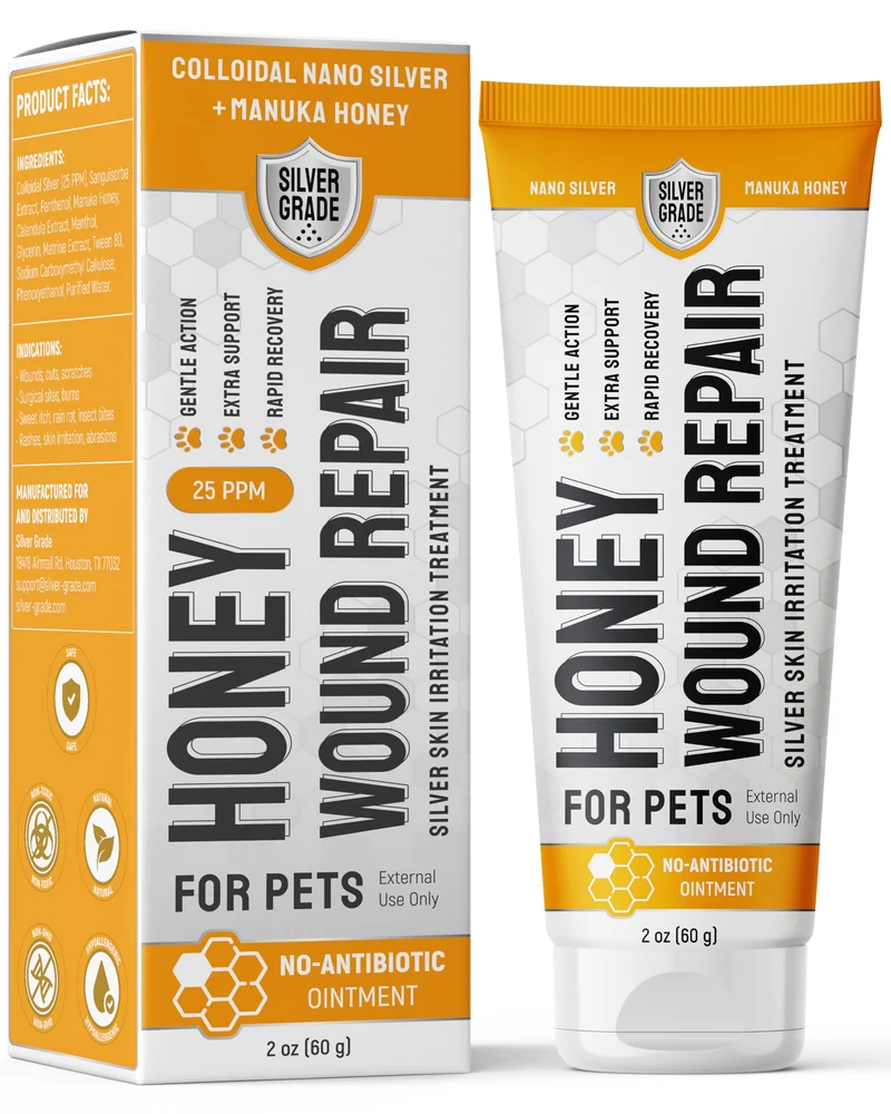 Gel Soin Blessures Silver Grade pour Chats — Miel Manuka & Argent Colloïdal, Tube 2 oz