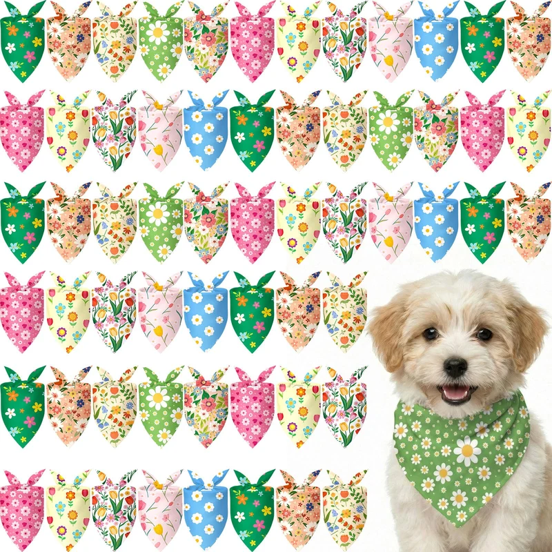 Weewooday – 50 Bandanas Chien Printemps Multicolores avec Marguerite et Floral (50 × 35 cm)