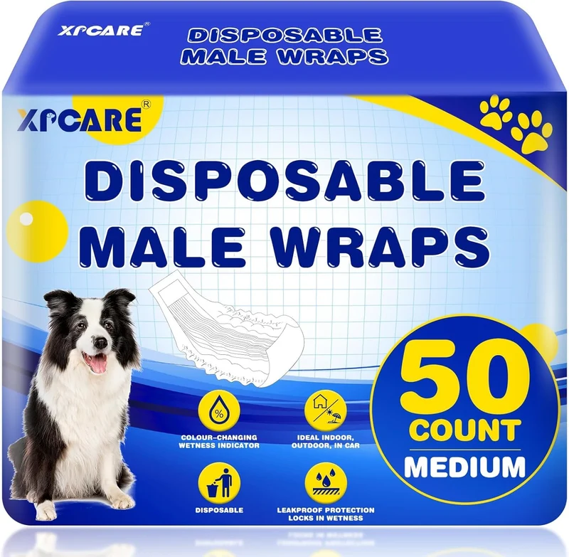 XPCARE Couches jetables pour chiens mâles – 50 unités, ajustement anti-fuite (tailles XS à L)