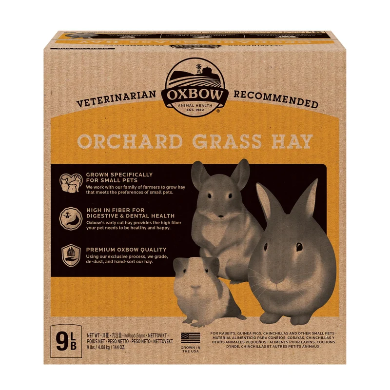 Oxbow Foin d'Herbe de Verger – Foin naturel pour lapins, cobayes, chinchillas et hamsters, boîte 9 lb