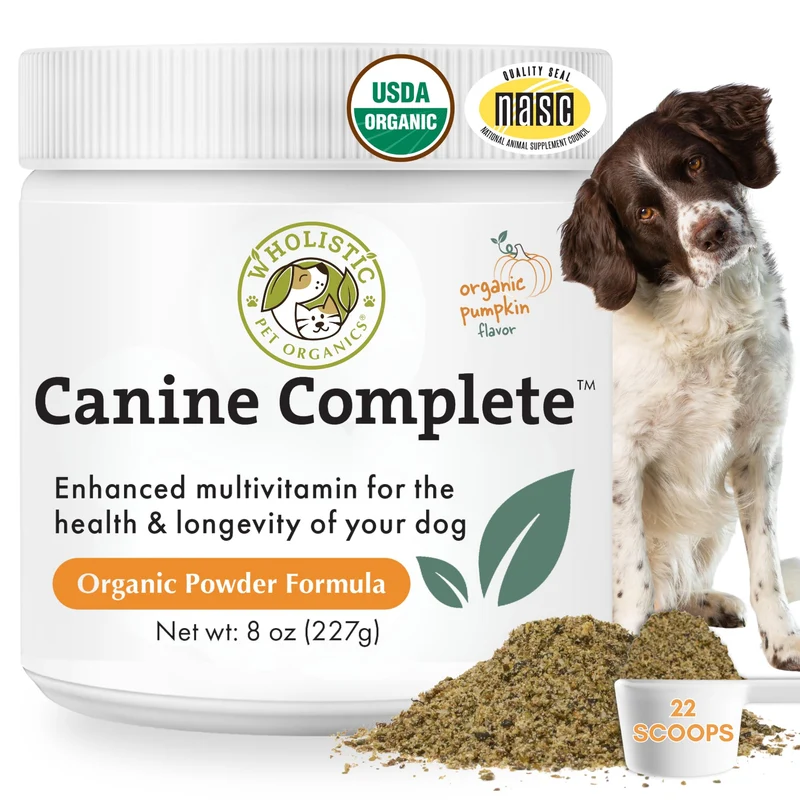 Wholistic Pet Organics Canine Complete – Poudre Multivitamines pour Chiens (8 oz) – Santé, Pelage et Immunité