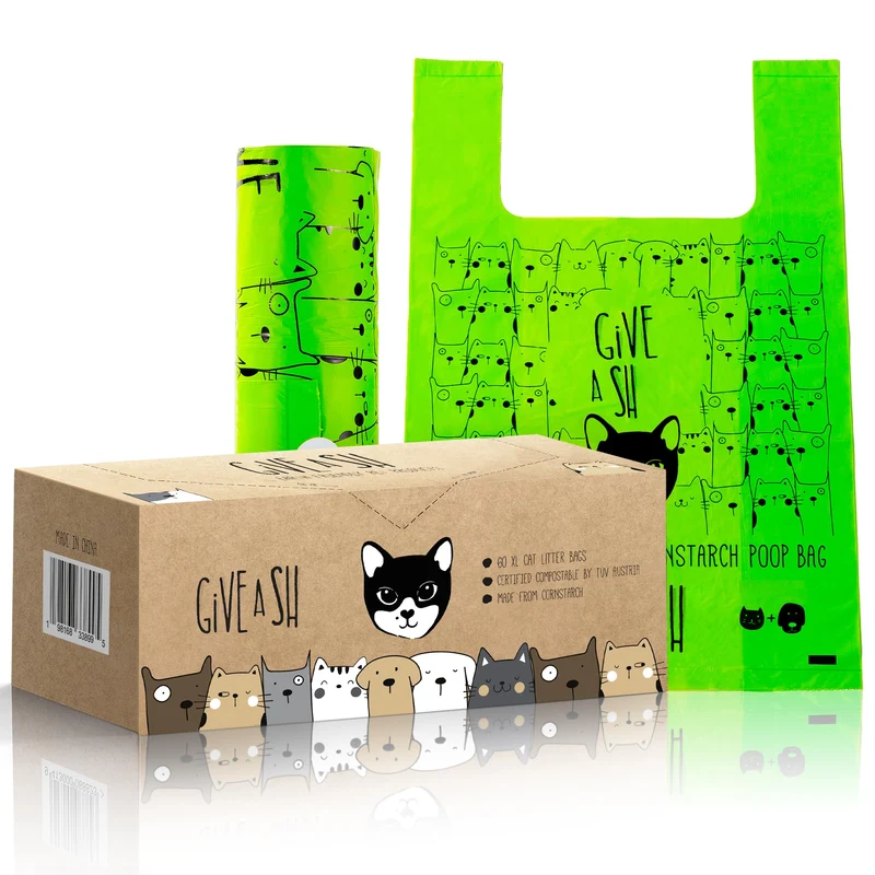 G.A.S Sacs Litière Chat Compostables XL – NF T51-800, 60 sacs, 10% Charité