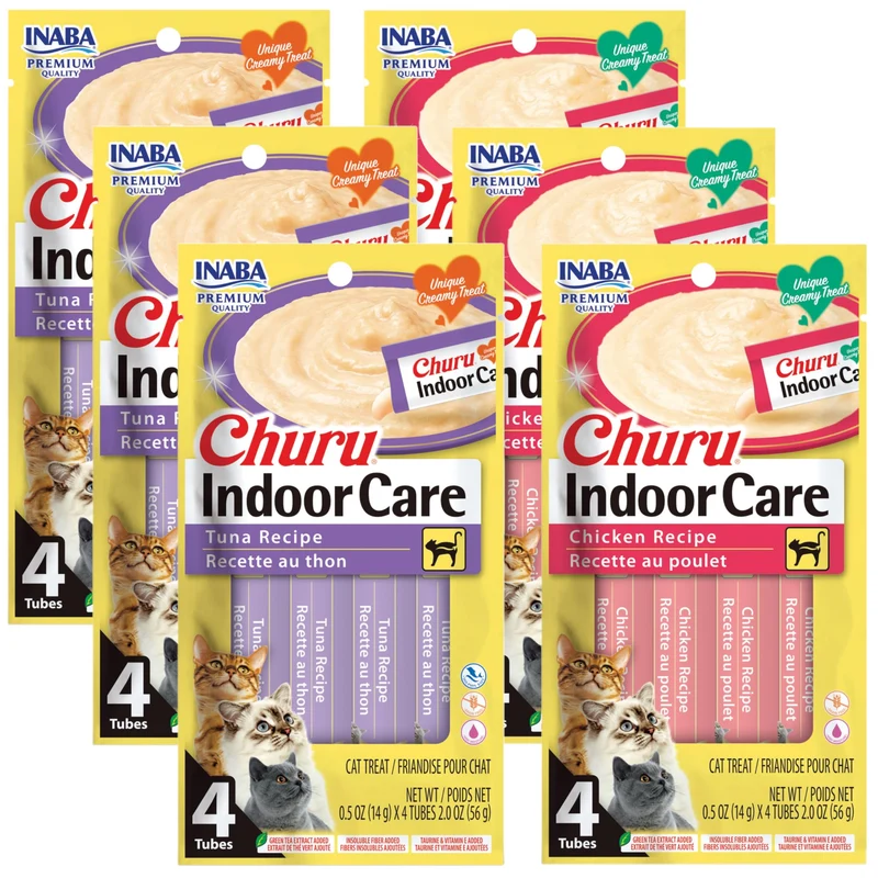 INABA Churu pour Chats – Purée Crèmeuse Lickable pour Entretien Intérieur et Contrôle des Boules de Poils, 24 tubes (0,5 onces) – Saveurs Thon et Poulet