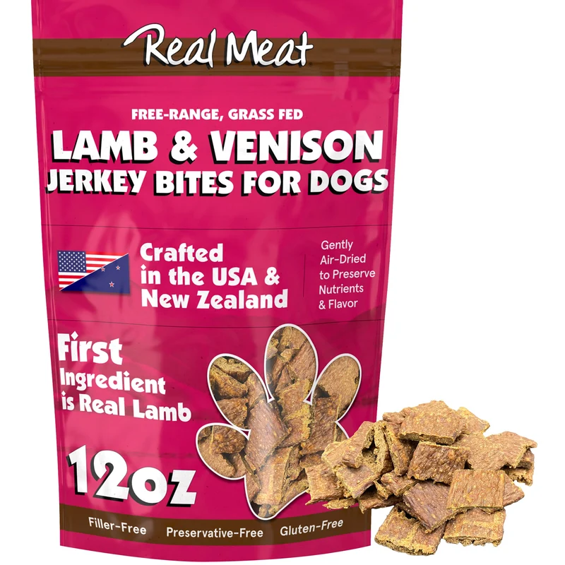TRMC Friandises pour chiens – Viande réelle séchée à l’air d'agneau et venaison, sachet 340 g, sans céréales
