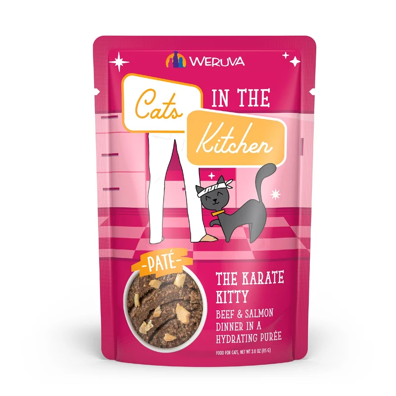 Weruva Chats en Cuisine Pâté Karaté du Minou – Boeuf & Saumon, 3oz Pochettes (Pack de 12)