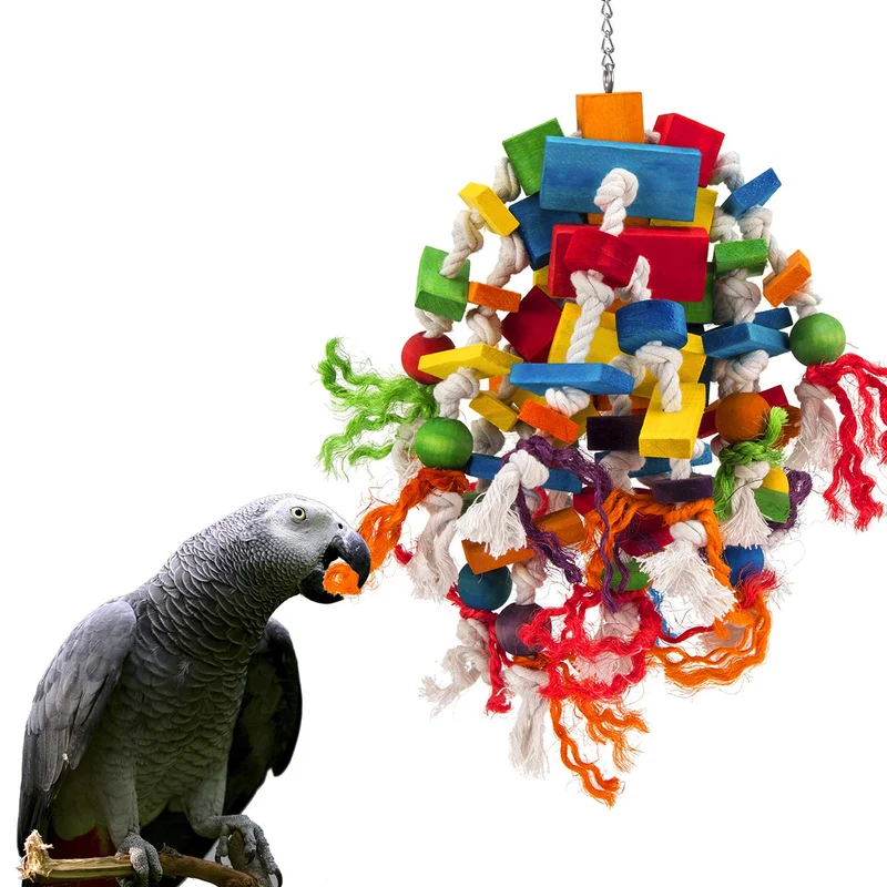 MEWTOGO - Grand Jouet Pour Perroquets en Bois Naturel Multicolore