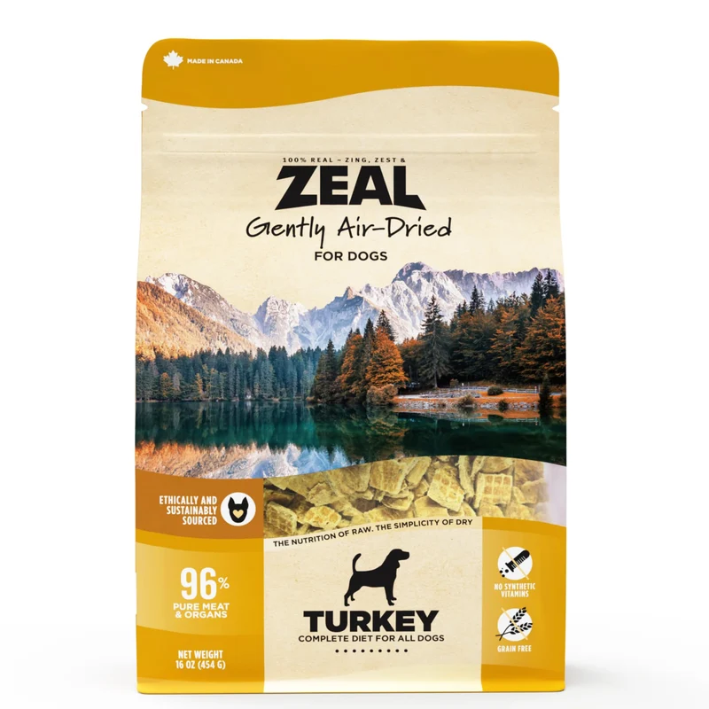 ZEAL Canada Dinde Air-Séché – Recette pour Chiens | Protéine Élevée, Superaliments Naturels, Sans Céréales, Complet & Équilibré (Dinde, 1 lb)