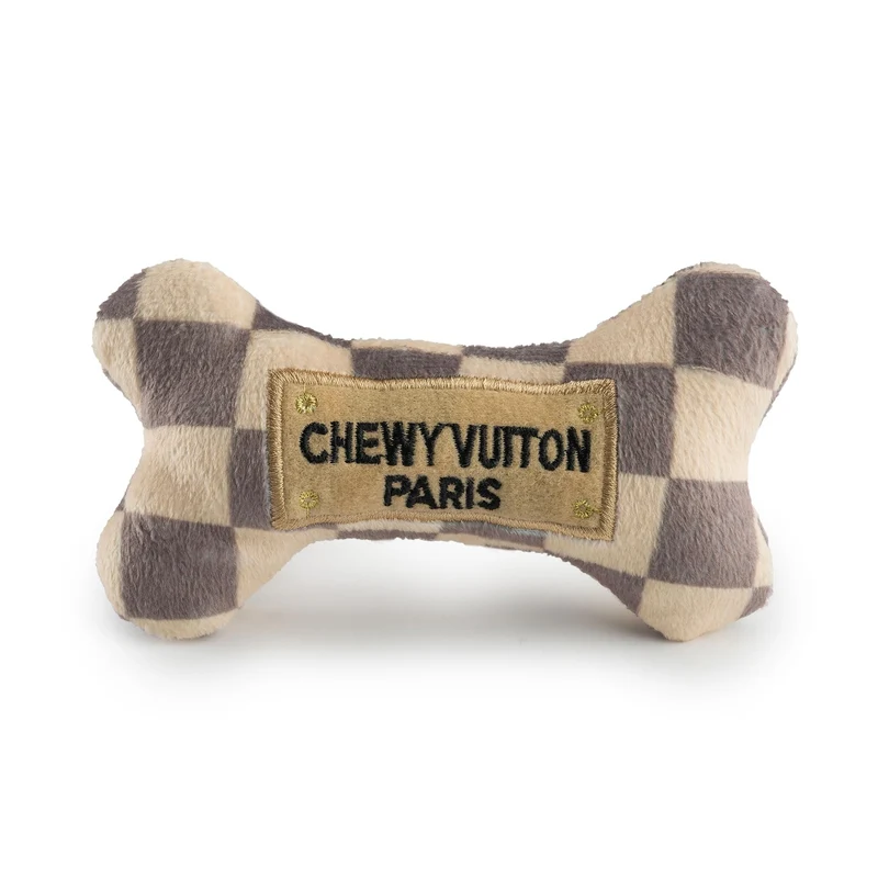 Haute Diggity Dog Checker Chewy Vuiton Os – Jouet Plush Parodié Interactif, Lavable, Petite Taille