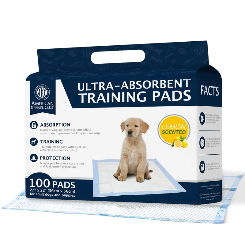 American Kennel Club Tapis d'Entraînement pour Chiots – Parfum Citron, 22 x 22 cm, 100 Unités, Absorption Ultra Rapide