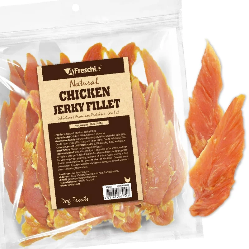 A Freschi srl Poulet Jerky pour Chien – Friandises Naturelles, Haute Protéine, Sans Céréales, 16 oz (454 g)