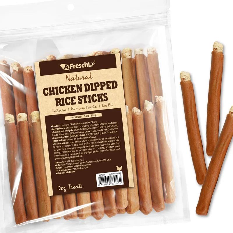 A Freschi srl – Friandises pour Chien au Poulet, Naturelles, Faibles en Gras, Bâtonnets de Riz, Sac de 24 oz