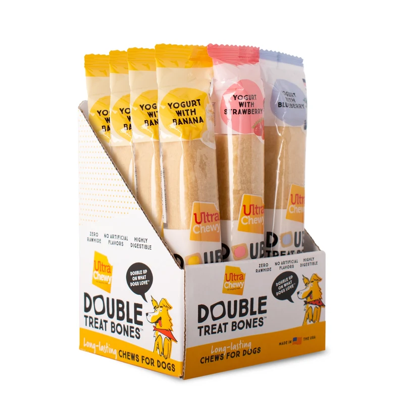 Ultra Chewy Os Double Saveurs Yogourt – Fraise, Myrtille et Banane | Friandises longues durée pour chiens de toutes tailles, digestibles, fabriquées aux États‑Unis (12 pièces)