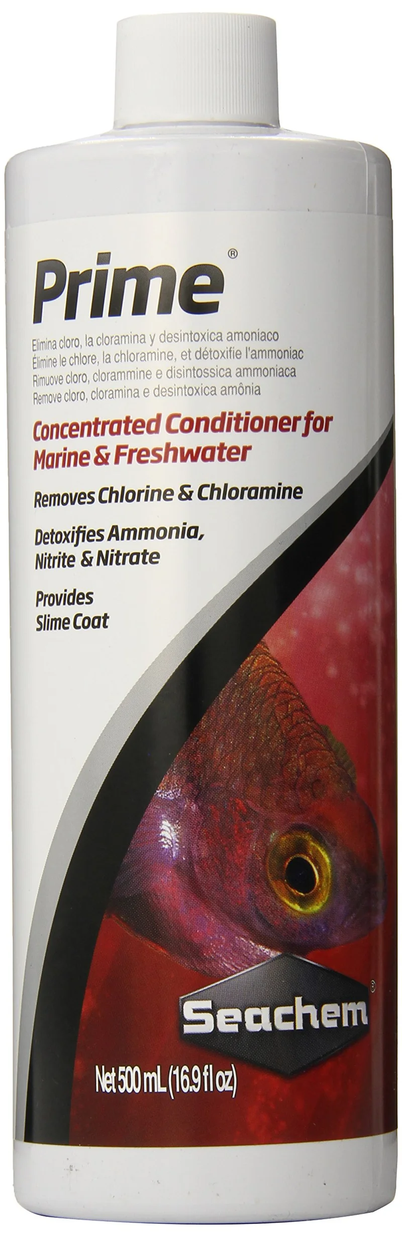 Seachem Prime — Conditionneur pour eau douce et eau de mer, éliminateur de toxines et detoxifiant, flacon 500 ml