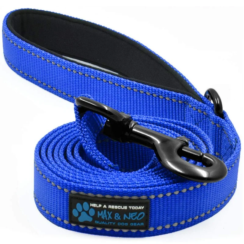 Laisse réfléchissante Max et Neo en nylon bleu, 6 pieds – Don d’une laisse à un refuge