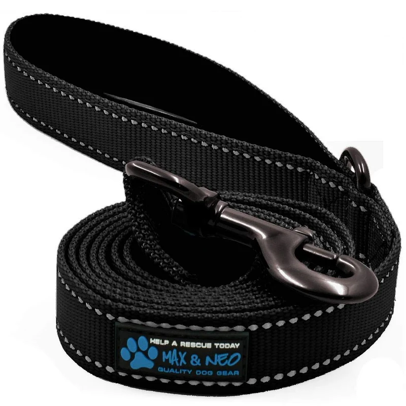 Laisse réfléchissante en nylon Max and Neo — don 1 pour 1 à un refuge (Noir, 1,8 m)