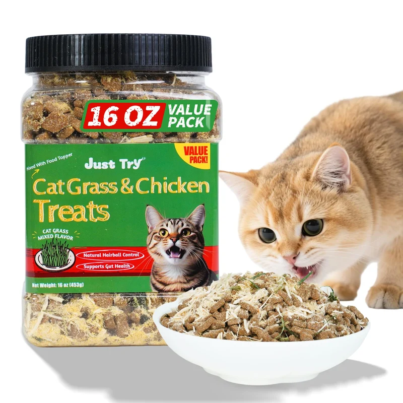 Just Try 16 oz Friandises Jerky à l’Herbe à Chat – Snacks Sains pour Chats d’Intérieur