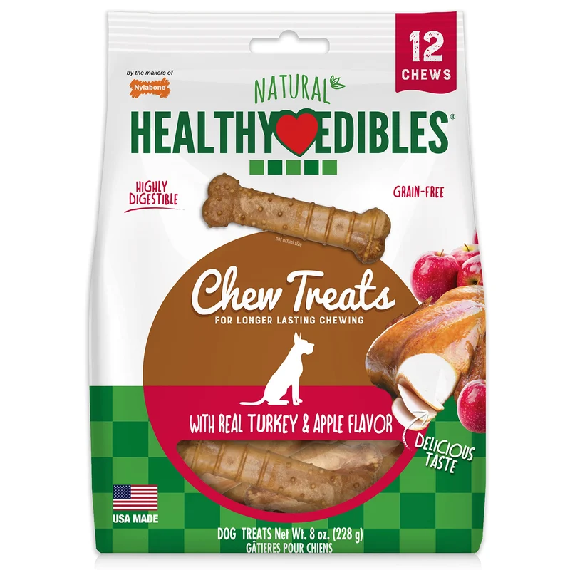 Nylabone Healthy Edibles – Friandises naturelles dinde et pomme pour chiens XS (12 unités)