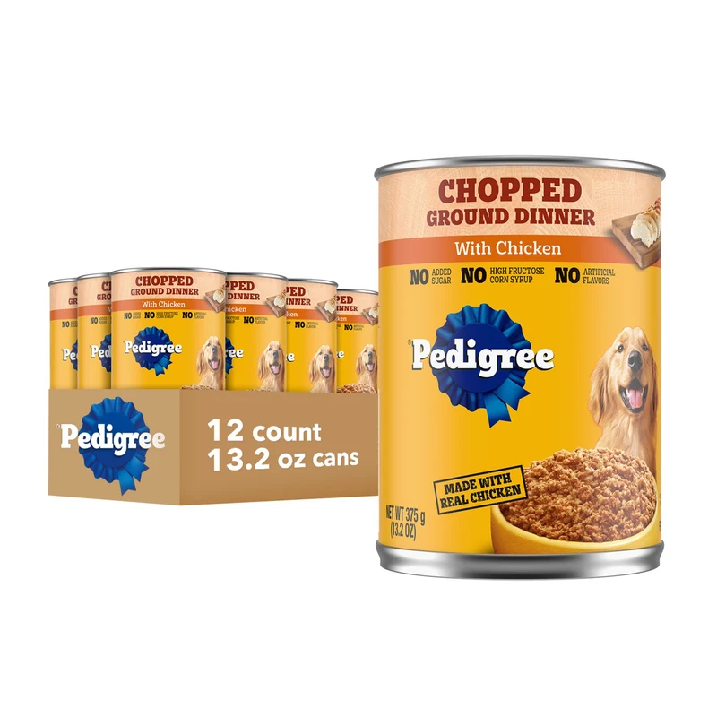 Pedigree Repas Humide Adulte au Poulet – Aliment Conservé en Boîtes, 375 g (13,2 oz), Lot de 12