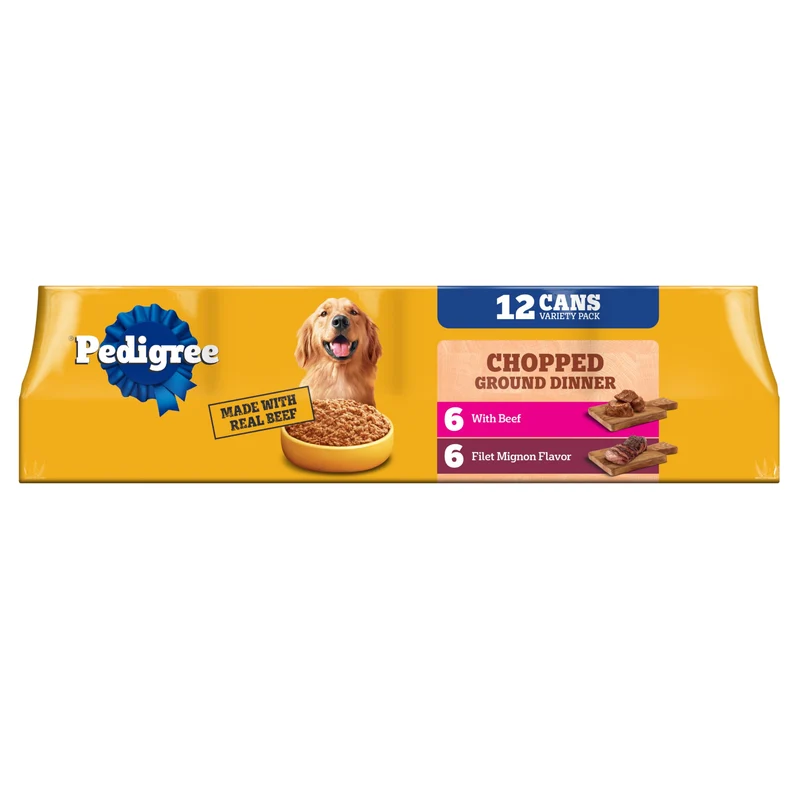 Pedigree Repas Humide – Filet Mignon et Boeuf, Pack Variété en Conserves 13,2 oz, 12 Boîtes pour Chien Adulte
