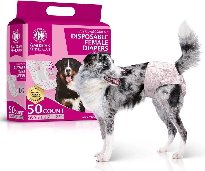 American Kennel Club Couches jetables pour chienne – Indicateur d’humidité, Taille L (18–27 po), 50 unités