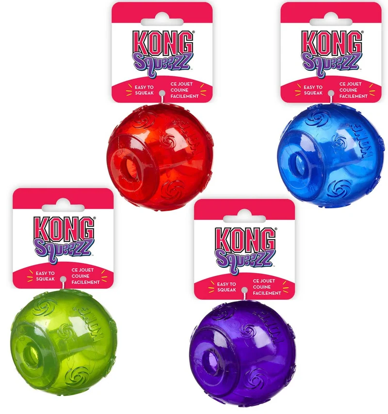 KONG Squeezz Ball pour Chien — Lot de 2 Grandes Boules, Couleurs Variées