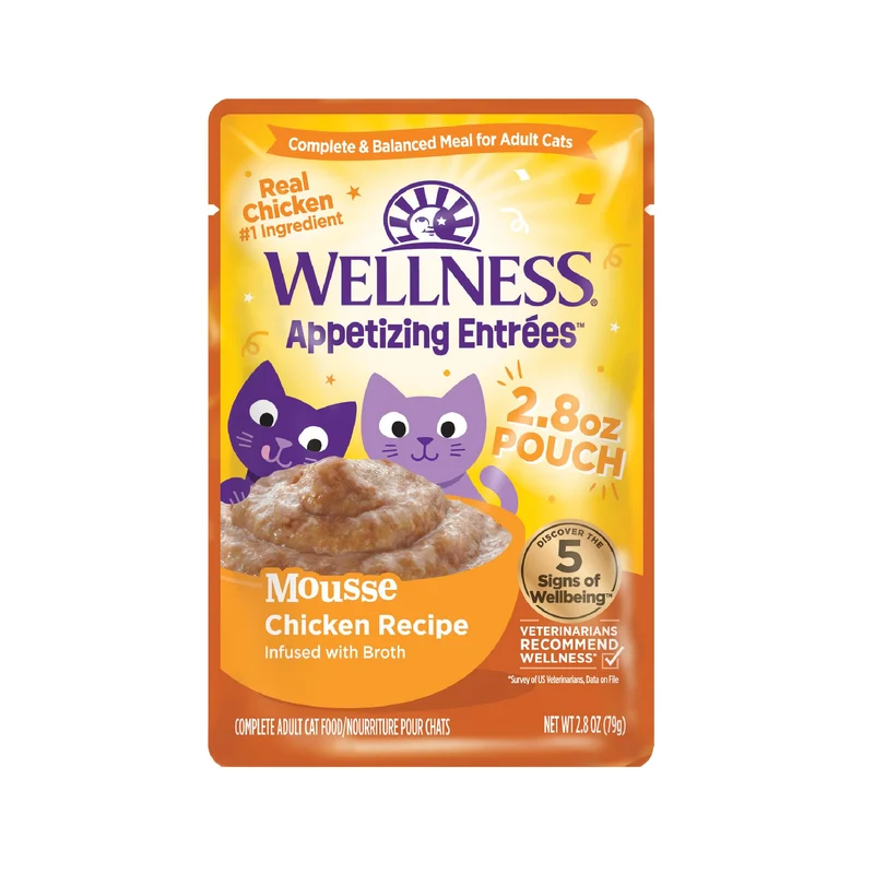 Wellness Mousse Appétissante pour Chat Adulte – Poulet, Protéines Élevées, Sans Céréales, 8 Sachets de 2,8 oz