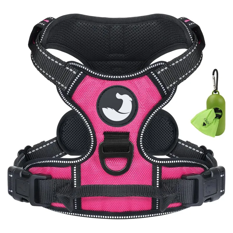 Joytale Harnais Chien Anti-Tirage Taille M – Clip Avant, Poignée de Contrôle, Reflet 360°, Rose Fuchsia