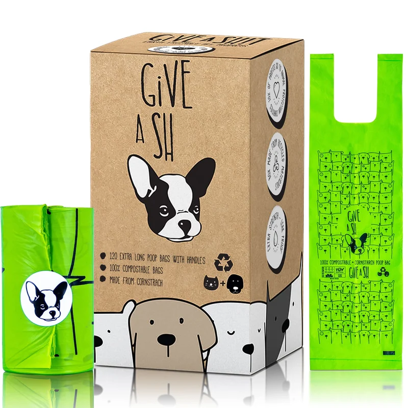 Sacs crottes chien compostables G.A.S — 120 sacs, 10 rouleaux, avec poignée