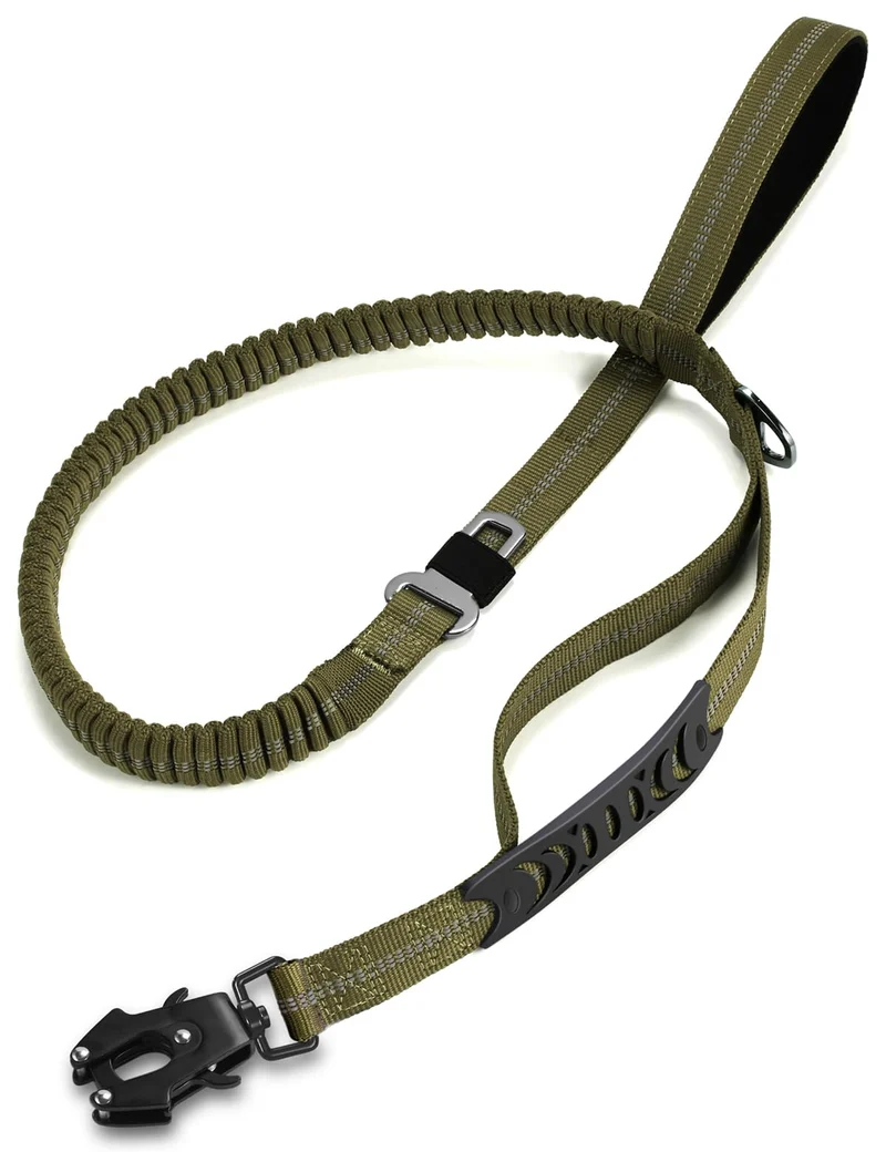 TINMARDA Laisse pour chien Haute Résistance avec 2 Poignées Rembourrées et Clip Métallique – 4 à 6 pieds, Vert Armée