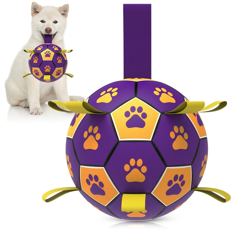 QDAN Ballon de Football pour Chien avec Sangles – Jouet d’Eau Durable (6 pouces) pour Petits et Moyens
