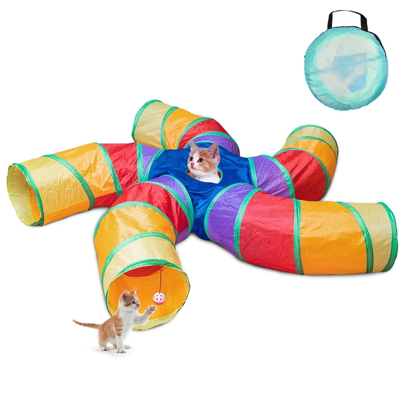 Depets Tunnel pour Chat d’Intérieur – Tunnel de Jeu 5 Voies avec Boule et Regard Interactif