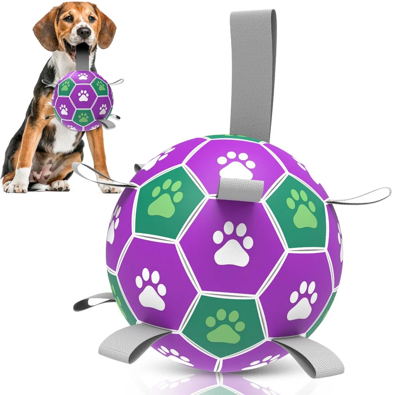 Diman Ballon de Foot pour Chien avec Sangle en Nylon – Jouet Extérieur Durable (6 pouces)