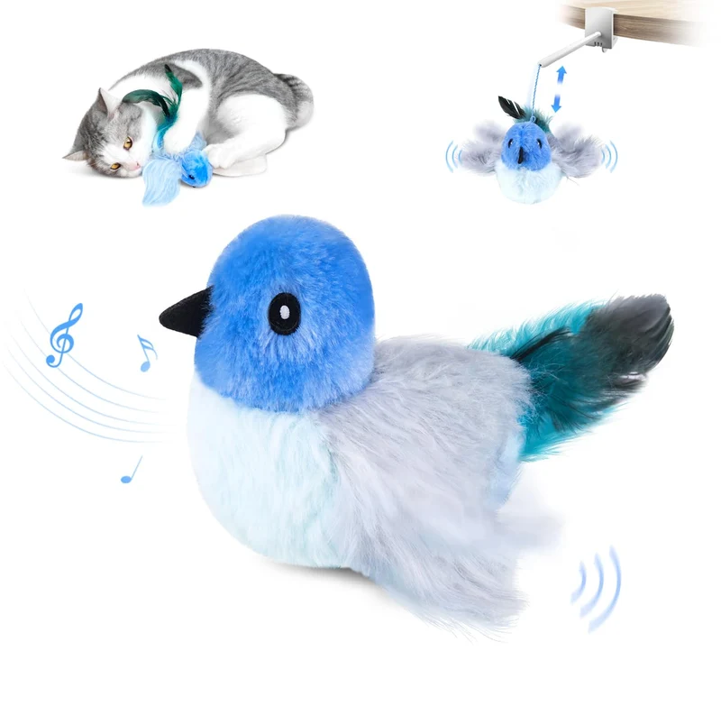 Migipaws Oiseau battant interactif pour chat – Bleu, recharge USB