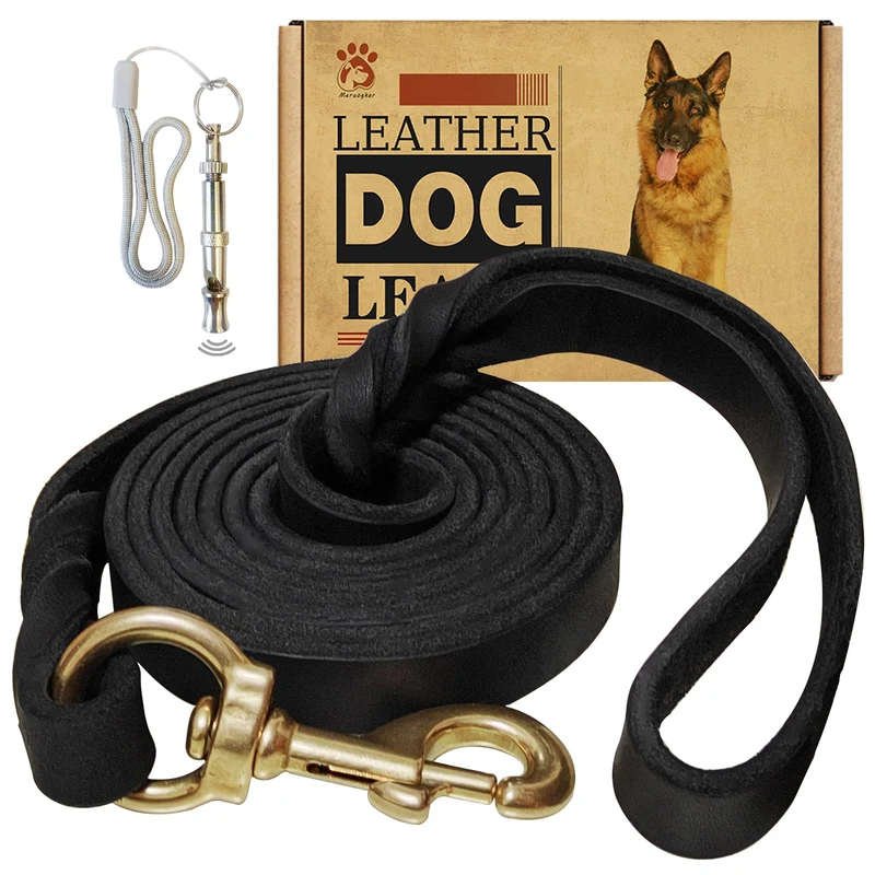 MERUOGKAR Laisse pour Chien en Cuir – 6 pi x 3/4 po, Cuir Italien Tressé, Robuste et Confortable (Noir)