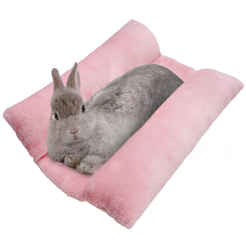 MEWTOGO 15,7 x 14 pouces – Lit pour lapin rose peluche, coussins coton premium
