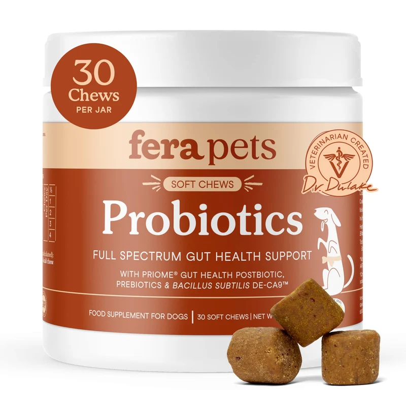 Fera Pets Probiotiques pour Chiens – Prébiotiques & Postbiotiques – 30 Friandises Molles
