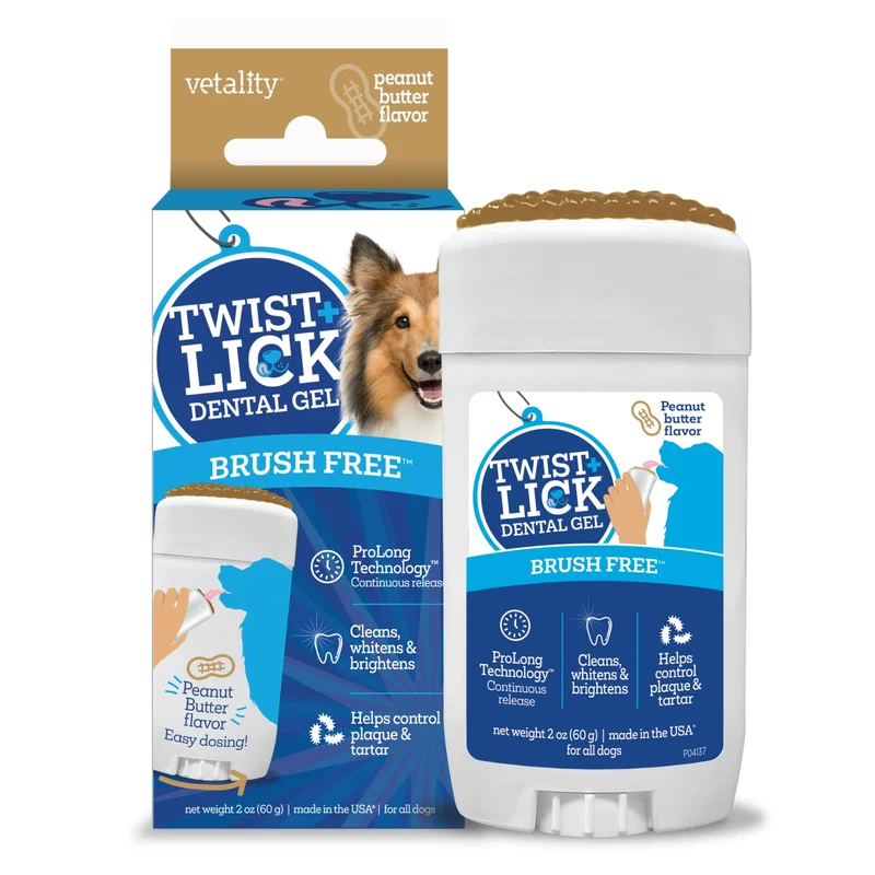 Vetality Twist et Lick Gel Dentaire pour Chiens – Haleine Fraîche 24h, Saveur Beurre de Cacahuète, 2 oz