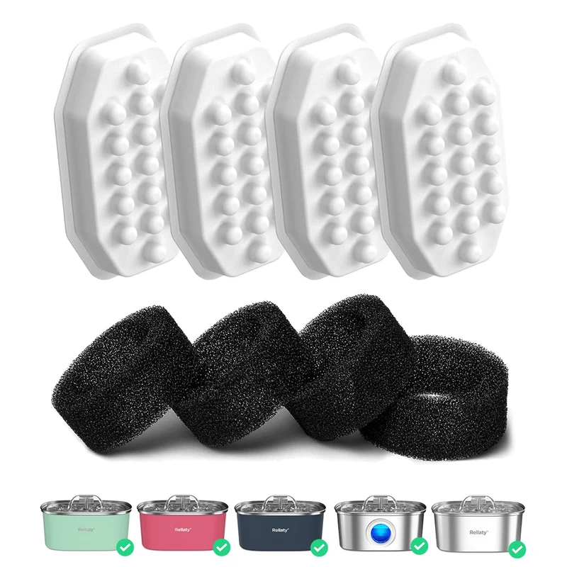 Rellaty – Filtres et Éponge Pré-Filtre pour Fontaine Chat 3,2 L (108 oz) – Lot de 12