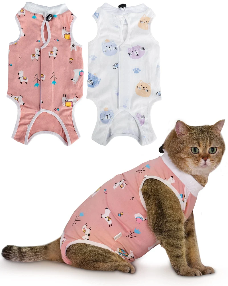 ANWA Pack de 2 Combinaisons de Récupération pour Chatte - Respirantes Après Chirurgie