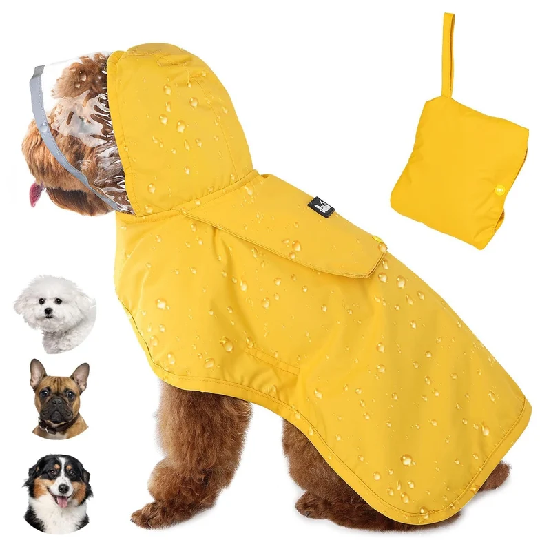 Lukovee Impermeable pour Chien | Veste Pluie Ajustable avec Capuche Transparente et Bord Reflechissant (XS-XXL)