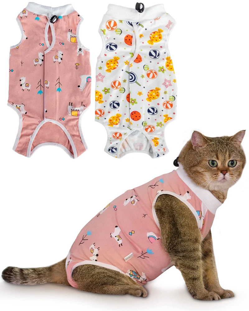 ANWA Pack 2 Combinaisons de Récupération pour Chats — Combinaison Respirante Après Chirurgie (Femelle)