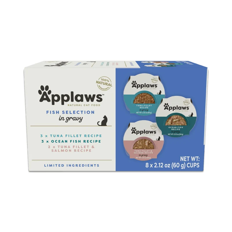 Applaws Nourriture humide naturelle pour chat en sauce – Protéines élevées, ingrédients limités, 8 pots faciles à ouvrir