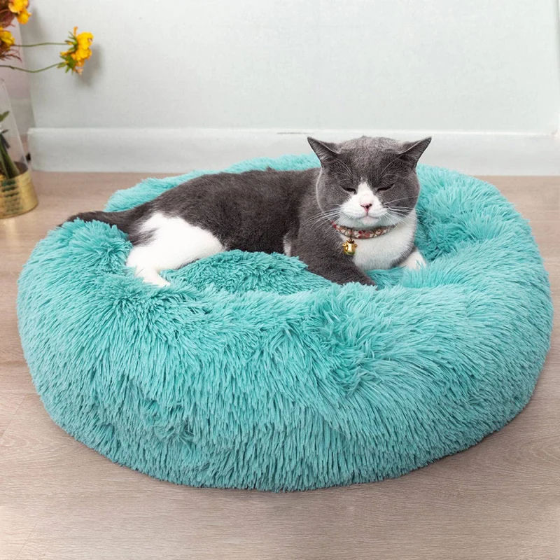 Generic Nid Donut pour Chats et Petits Chiens — Lit Lavable Bleu Moyen Anti-Anxiété