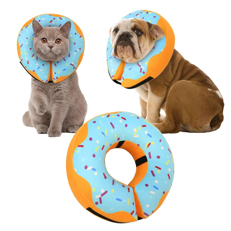 Collier Beignet Gonflable Cneo – Protection Douce Après Chirurgie pour Chiens et Chats (Bleu, Taille Moyen+)